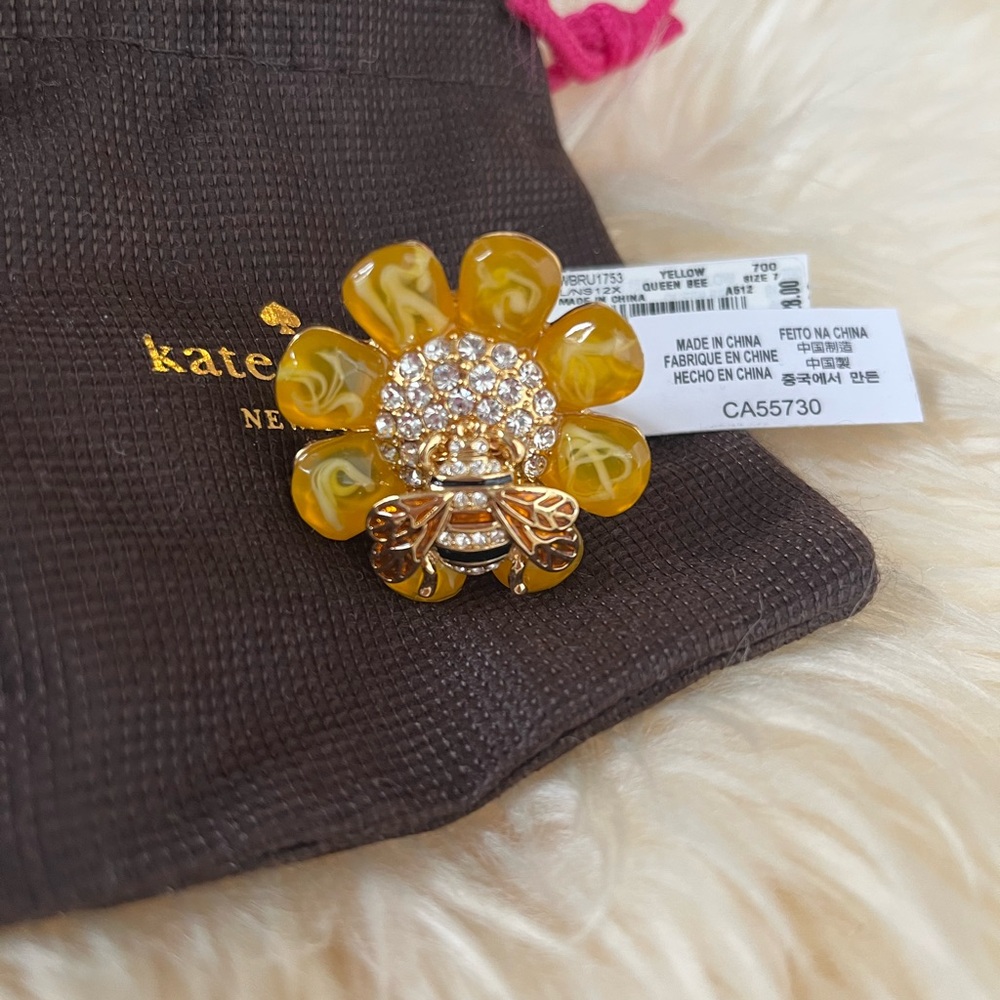 NWT 100% AUTH Kate Spade Yellow Flower Queen Bee Cocktail Ring Sz 7 - Picture 3 of 9